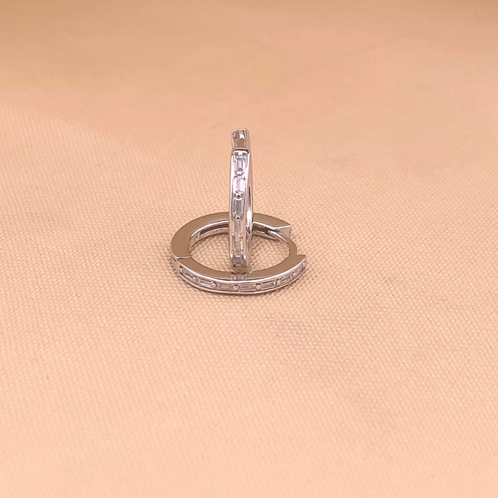 Baguette Cut Circle Huggie Earrings (Pure Silver) - Silver